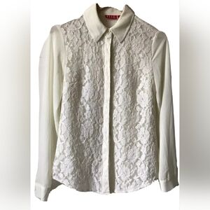 5/$25 Elle Long Sleeve Cream Blouse with Decorative Lace
